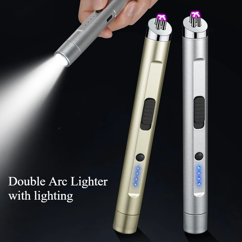 Electric Double Arc Lighter LED Power Display Smoking Accessories and Multi Kitchen Barbecue Ignition Gun Cigarette Lighters