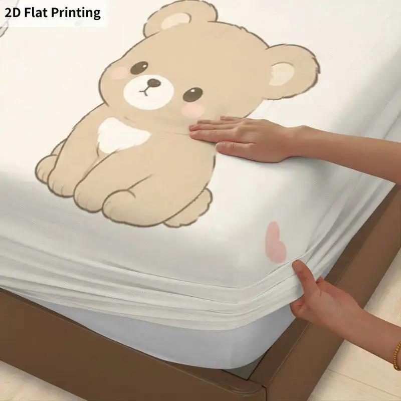 3Pcs Bearfloral Fitted Sheet Three Piece Set (1*Fitted Sheet + 2*Pillowcases, Coreless), Bedding Set