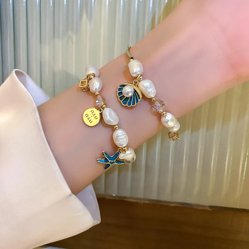 Neue Ankunft Trendy Starfish & Shell Design 14K Gold Gefüllt Natürliche Süßwasser Perle Damen Charm Armband Schmuck Für Frauen geschenk – Detail 9