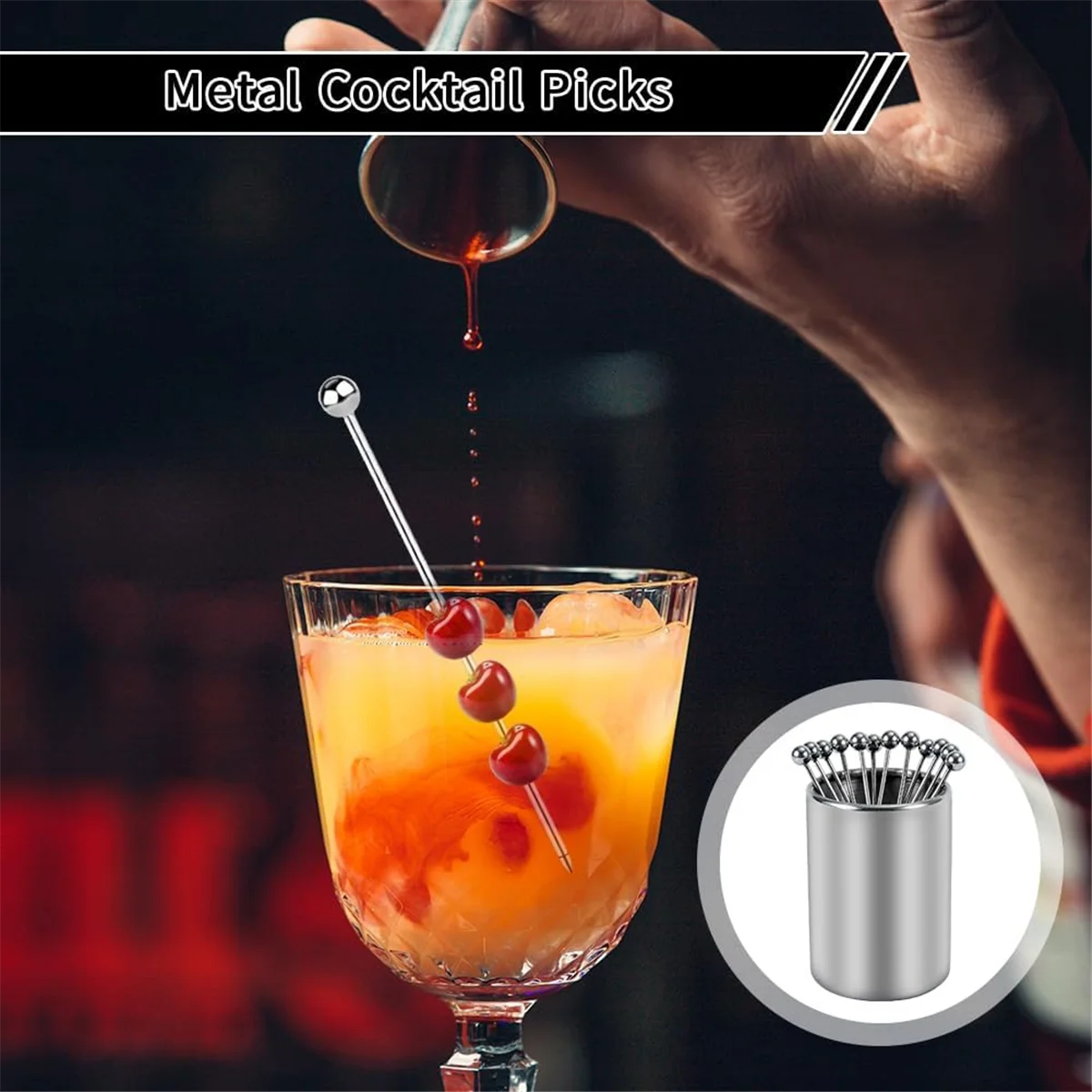 Palhetas de coquetel de metal N38R_20PCS com kit de suporte