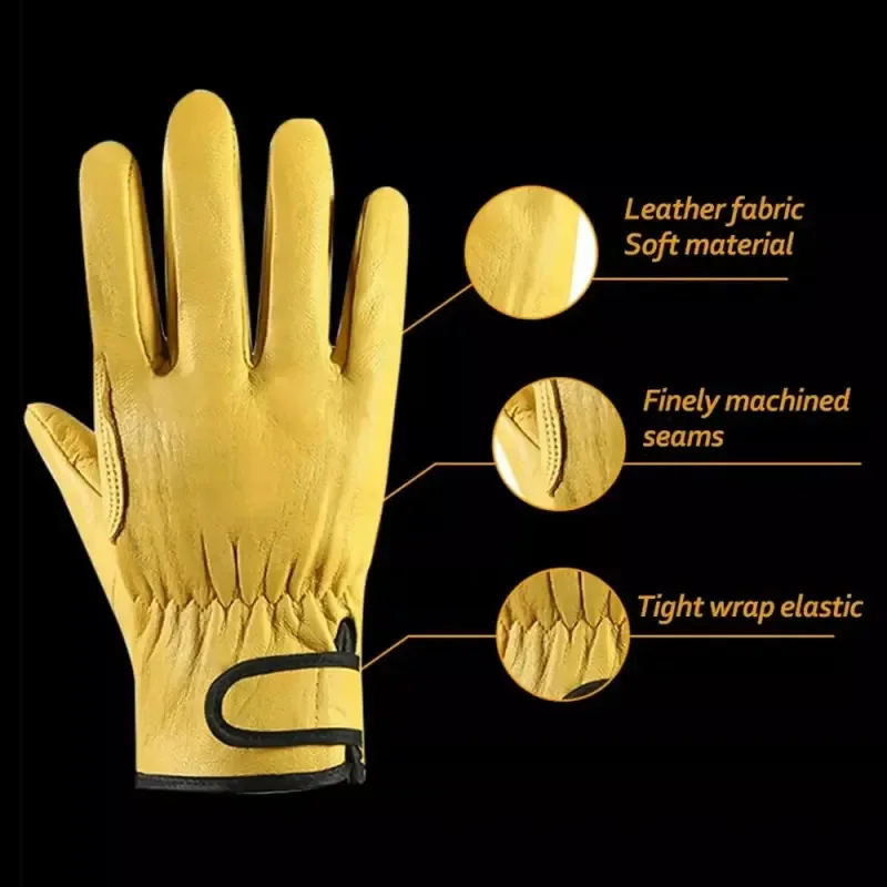Sheep Leather Work Gloves Wear Resistant Non Slip Heat Insulated for Welding Construction Engineering Labor Protection