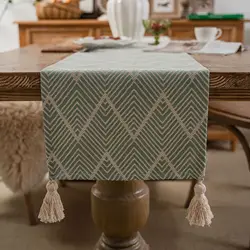 Nordic Jacquard Geometric Table Flag Fringe Green Tea Flag Long Strip Terylene Tablecloth Decorative Cloth