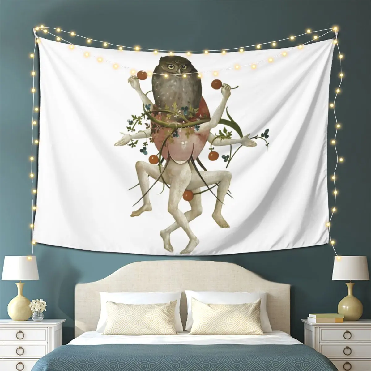 Hieronymus Bosch Dancing Owl Tapestry Wall Hanging Aesthetic Home Decoration Tapestries for Dorm Room