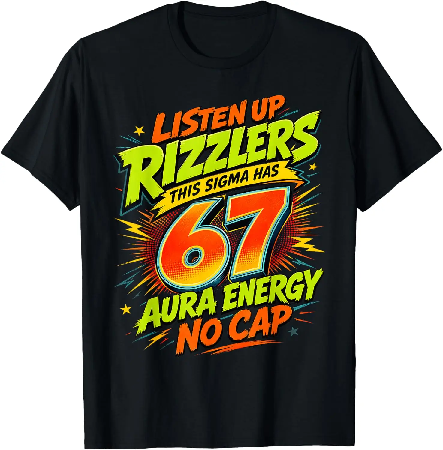 Listen Up Rizzlers This Sigma Has 67 Aura Farming Ice Cream T-Shirt 100% Cotton Trendy Y2K Short-Sleeve Tee-Soft, Quick-Drying,