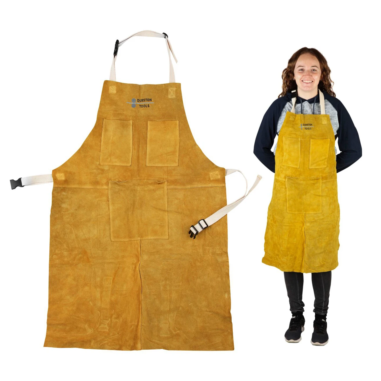 Durston Heavy Duty Leather Apron Extra Thick Split Cowhide Heat Resistant Design for Jewelers Welders & Craft with 3 Pockets