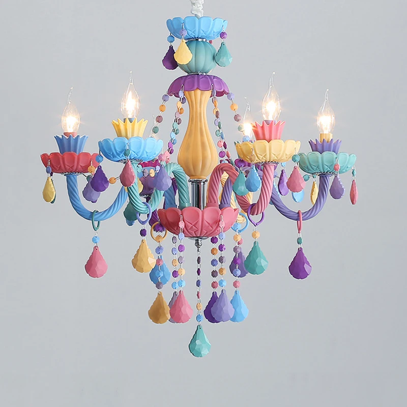 Children\'s Princess Room Macaron Chandelier Color Baby Room Candle Pendant Lamp European LED Home Atmosphere Lighting Decoration