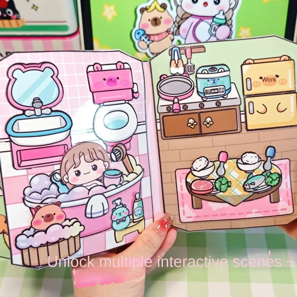 المواد اليدوية DIY قرصة كتاب تعليمي مونتيسوري كابيبالا كتاب هادئ عناصر ألغاز كرتونية ثلاثية الأبعاد كتاب ملصقات الفتيات