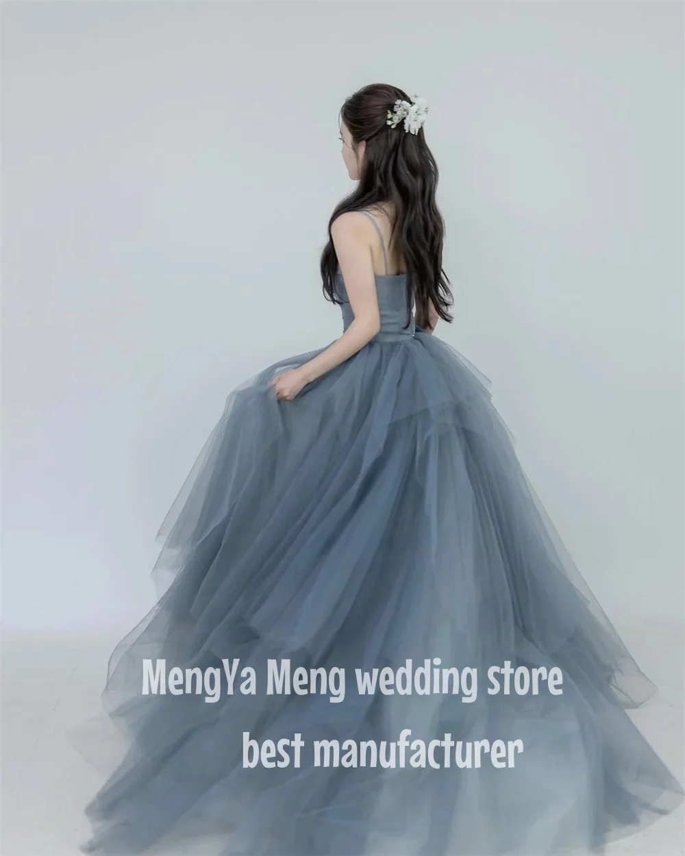 ZUHISHU Dusty Blue Korea A Line Evening Dresses Photo Shoot Ruffles Tiered Fairy Tulle Evening Gown Customised Corset Prom Dress
