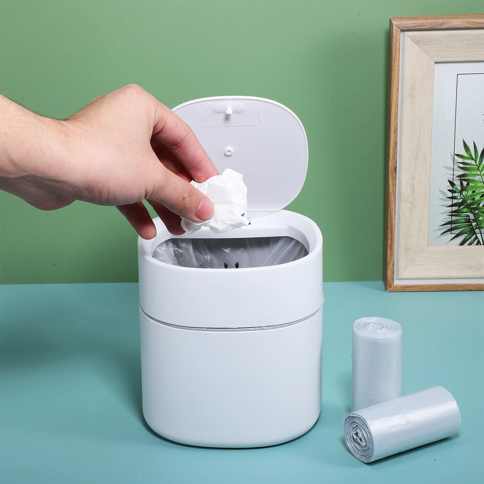 

1 set 1 Set Desktop Trash Can Mini Garbage Bin With Lid Compact Small For Office Desk Bedroom Countertop Tabletop Waste Basket