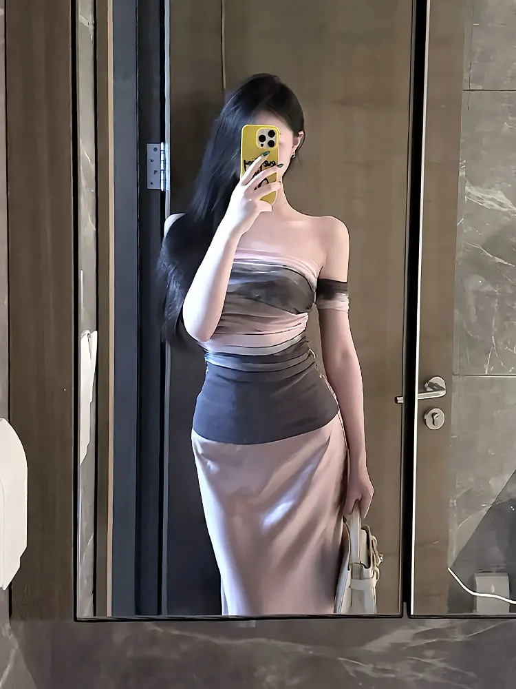 Artistic oulder Bared ort Sve T irt Women's Slim Fit Summer Top adient Color Blo Small irt Korean Sle Commute