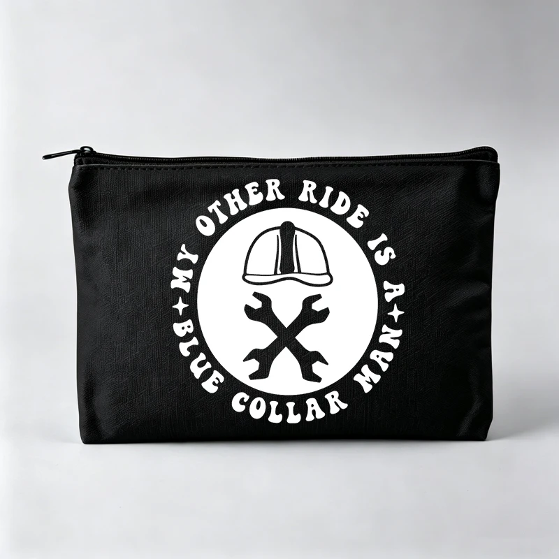 Women's Mechanic-Inspired Graphic Makeup Bag with Tools and Typography Print, Casual Cosmetic Pouch for Daily Use