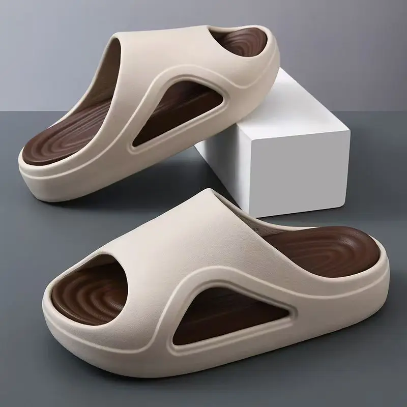 

Men's Summer New Open Toe Thick Sole Home Slipper Soft Sole Non Slip Injection Molding Lightweight Flat Sole Bathroom Slippers