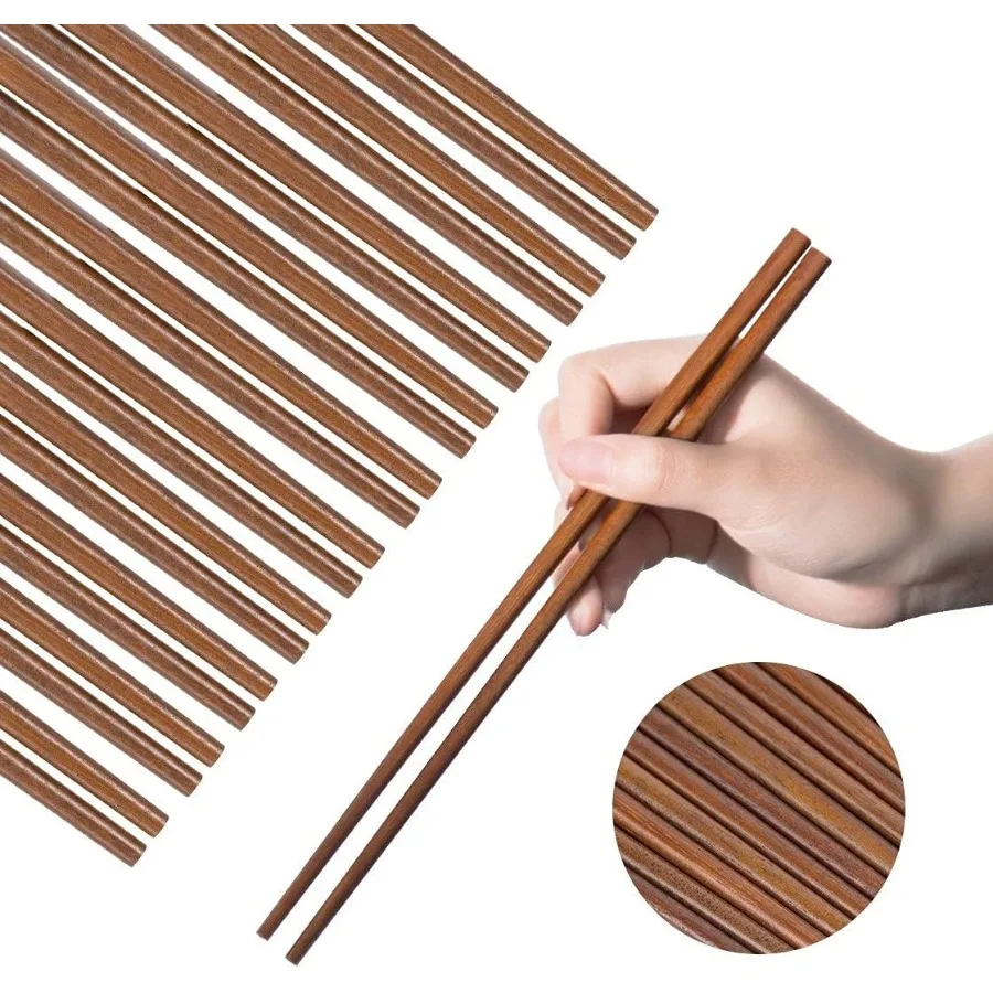 

Wooden Chopsticks Reusable Dishwasher Safe 10 Pairs Chinese Asian Korea Iron Wood Handmade Chopstick Natural Healthy for Cookin