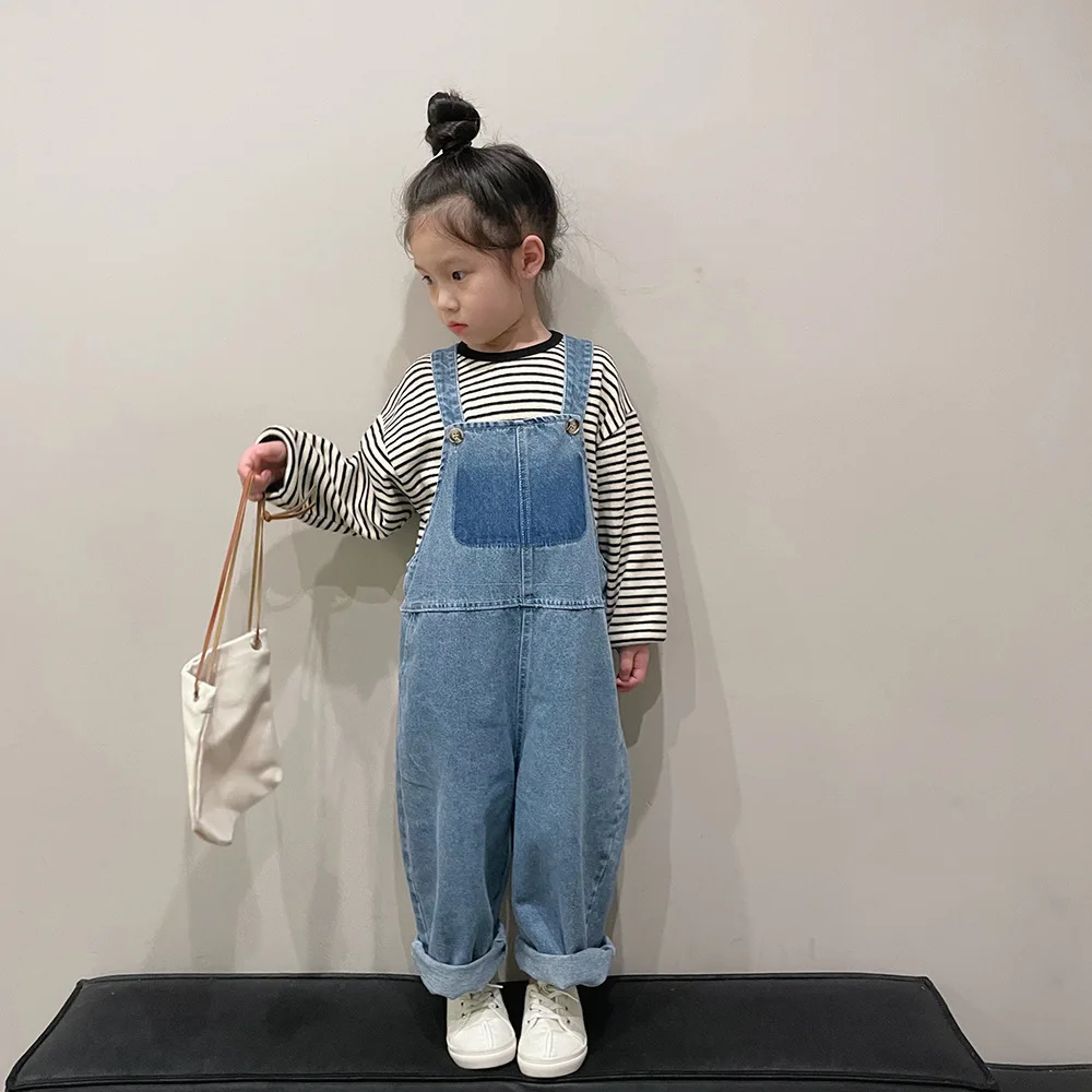 New Spring Kids Overalls Washed children\'s cute loose denim suspenders Trousers Girls Boys casual Pant