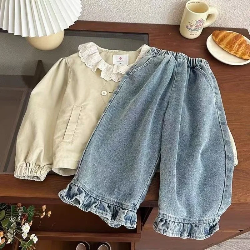 

Girls' Jeans Spring and Autumn Styles Children's Casual Loose Wide Leg Pants Baby Autumn Clothes Versatile Pants 1-7Y