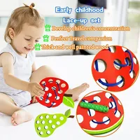 Wooden Lacing Toy Educational Fruits Threading Activity Puzzles Studying Fine Motor Skill Car Toy Set for Toddlers Kid Best Gift