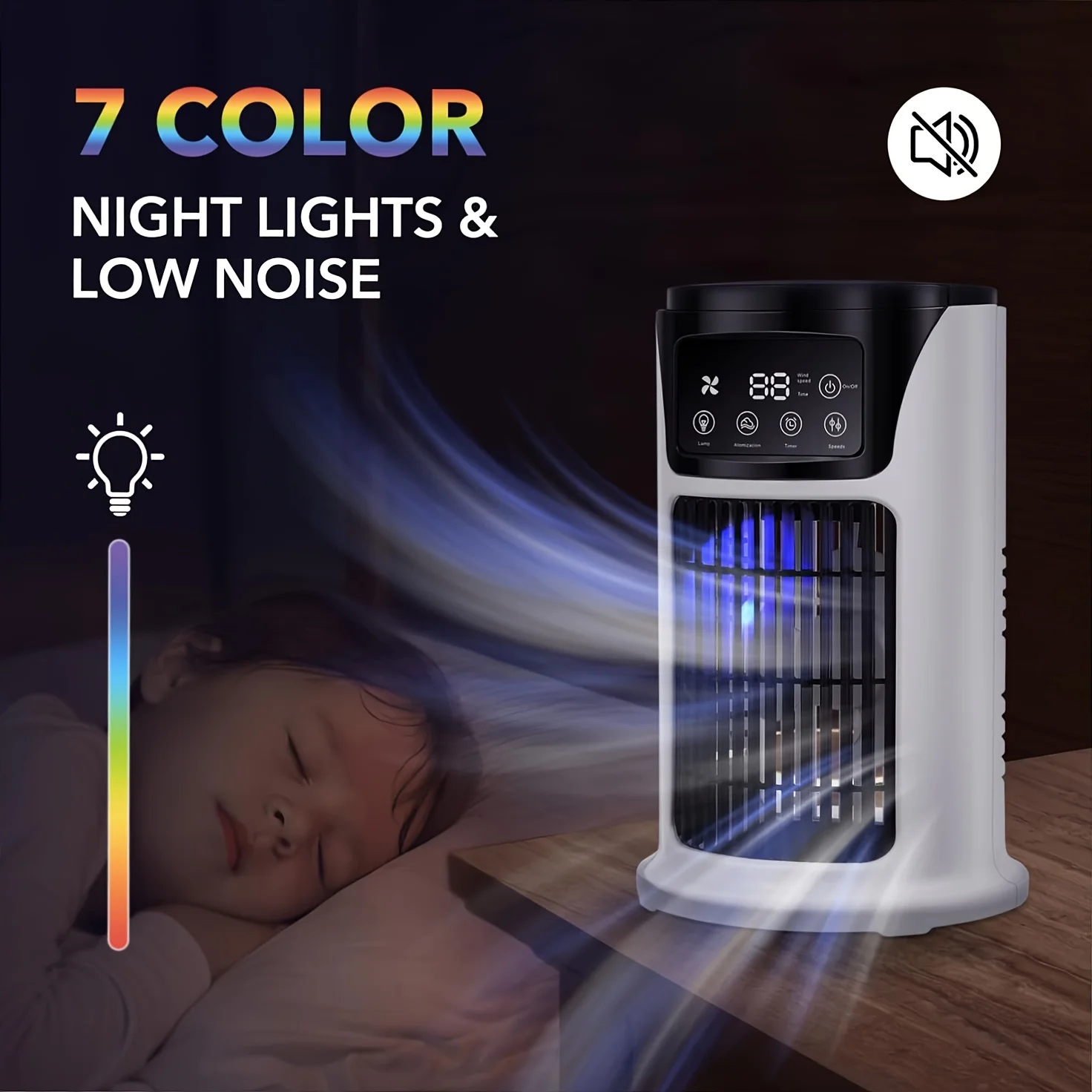 

3-In-1 Portable Air Conditioner, Humidifier, Atmosphere Light, And Fan - USB Powered, Suitable for Office And Use