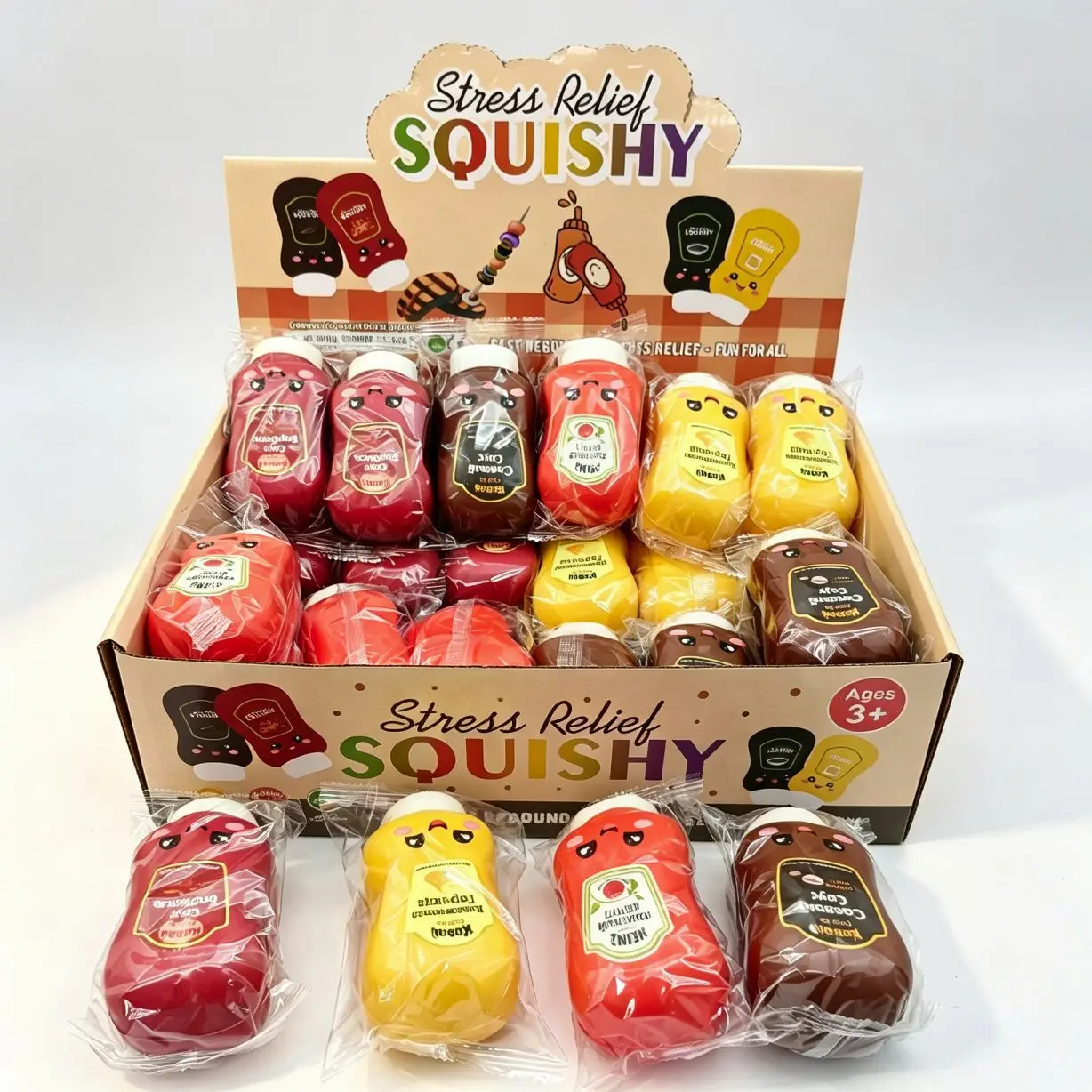 4/8/12Pcs Mini Sauce Bottle Squishy, Realistic Food Shape Slow Rising Stress Relief Novelty Fidget Decor Squishies Fidget Toy