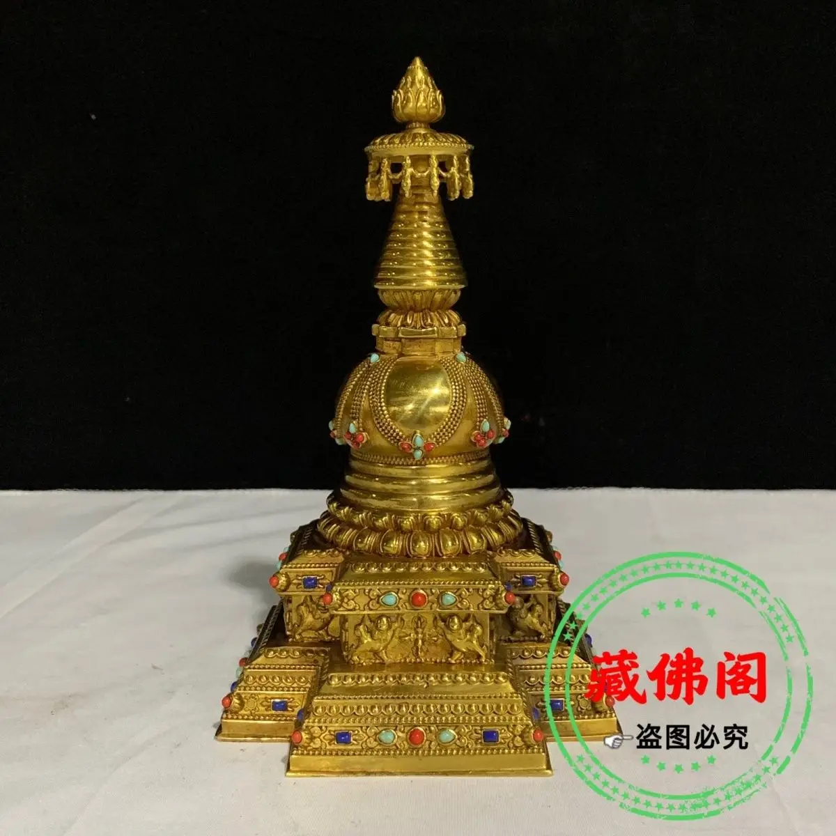 

21 cm square pagoda, exquisite Bodhi pagoda, Tibetan inlaid with gilded gold, Tibetan transmission of auspicious words, eight tr