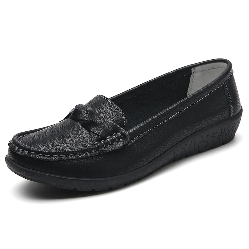 Leather Wedge Women Flats Fashion Black Women Shoe Slip On Women Casual Shoes Moccasins Tenis Chaussure Femme Plus Size