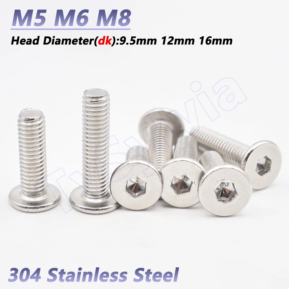 A2 304 Stainless Steel Wafer Head Hex Socket Allen Bolts, Ultra Thin Flat Head, M5 M6 M8, Precision Machine Fasteners