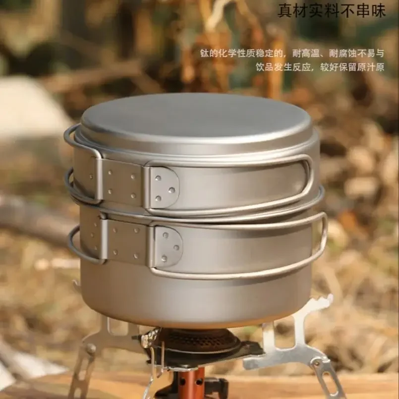 Camping Ultralight Titanium Cooking Pot Fry Pan Set Picnic Small Cooking Pot Pan