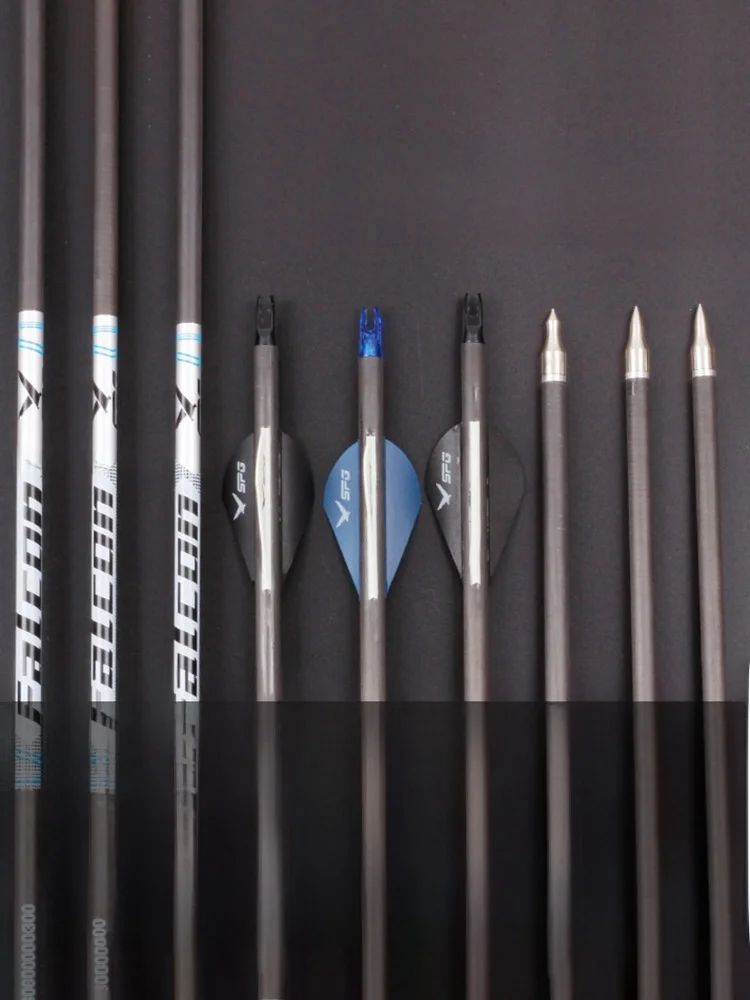 fleches-en-carbone-pur-de-haute-precision-qualite-competition-avec-plumes-collees-pour-tir-a-l'arc-a-poulies-sports-de-plein-air-et-jouets
