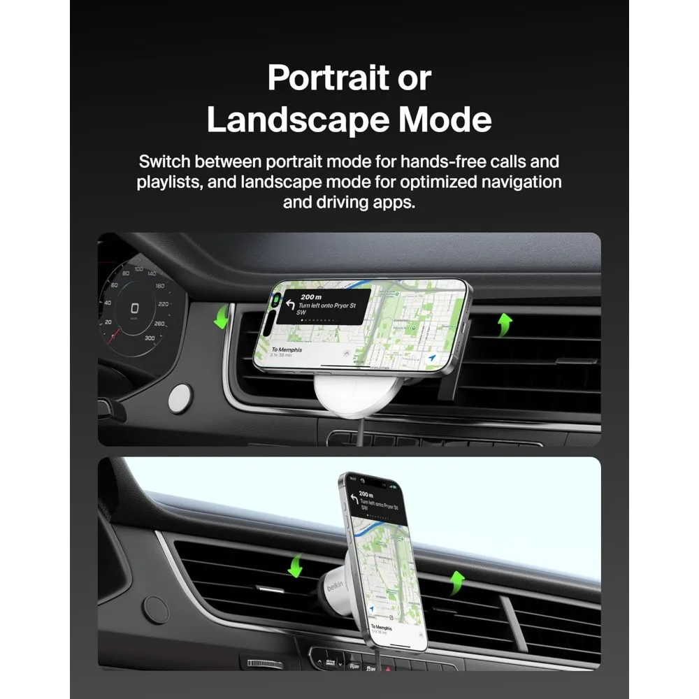 15W急速ワイヤレスカーチャージャー、マグネット式エアコン吹き出し口取り付け、iPhone 17/16/15/14/13、Pixel 10対応 - ホワイト