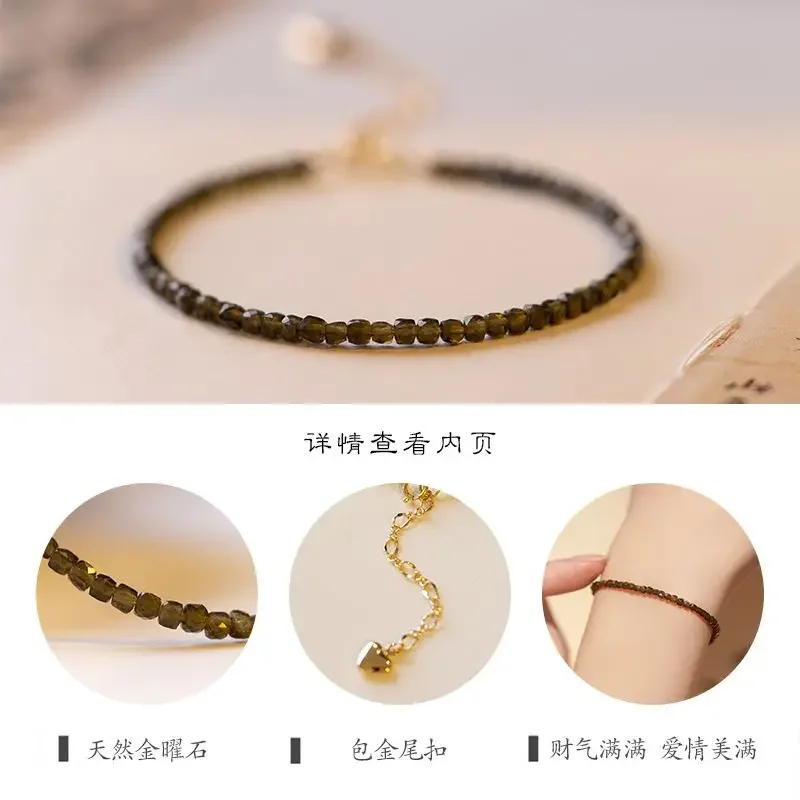 Lucky Ultra-fine 2mm Gold Obsidian Bracelet Female 14k Good Plating Lucky Beads Ultra-fine Summer Design Sense Niche Ins Gifts view 2