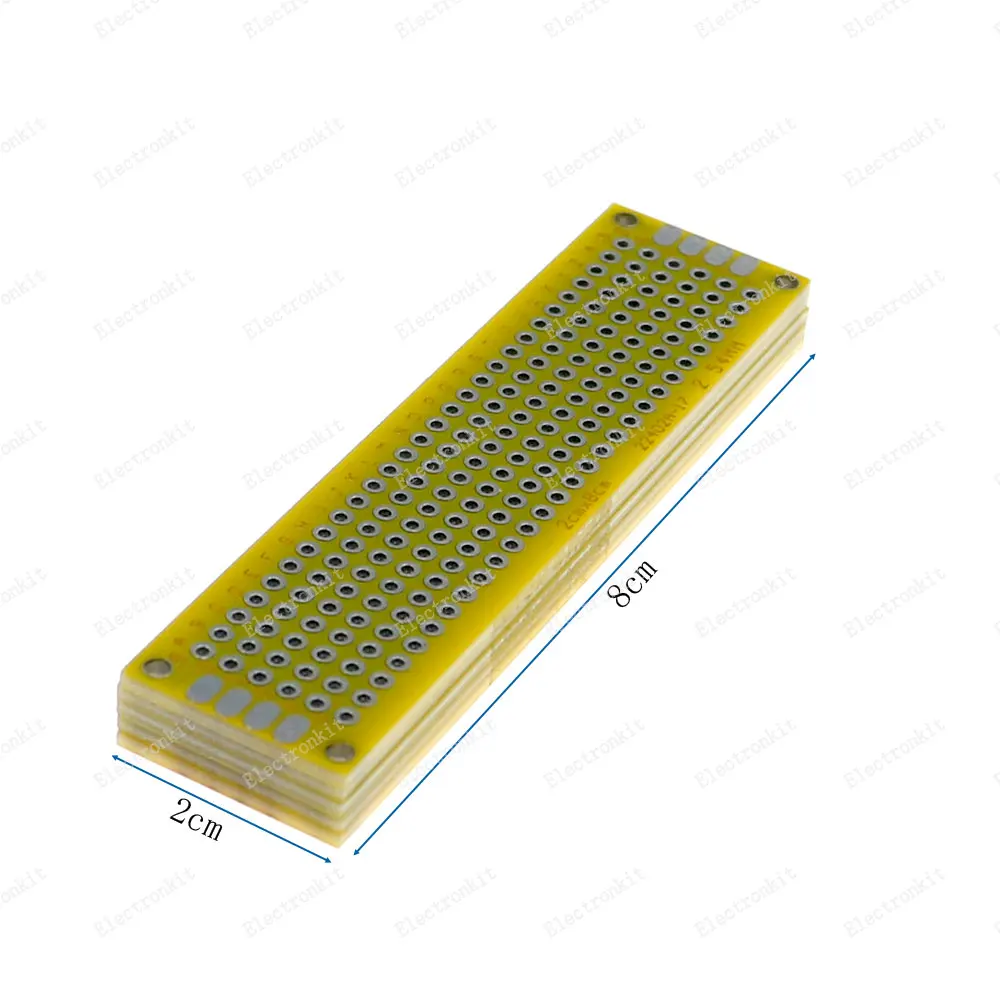 Imagem -03 - Protótipo Pcb Placa de Circuito Protoboard Universal Prototipagem Stripboard Veroboard 2x8 3x7 4x6 5x7 Pcs Cada Mix Amarelo 20 Peças Lote