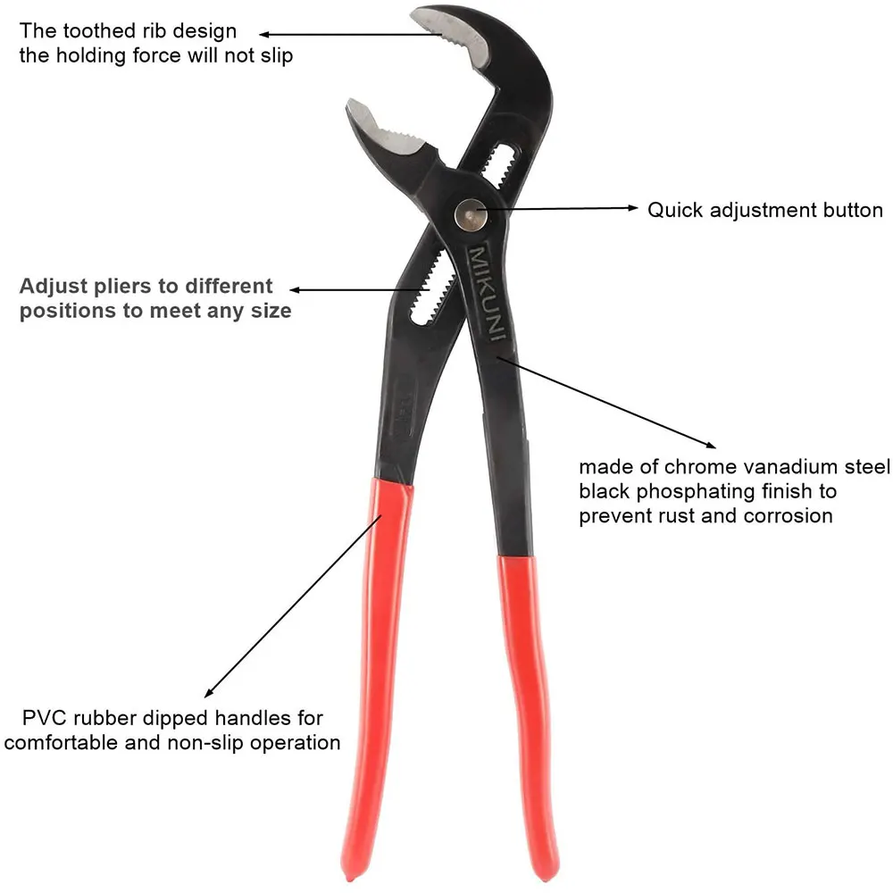 Water Pump Pliers Quick-release Plumbing Pliers Straight Jaw Groove Joint Set Combination Tools Adjustable Universal Wrench Pipe