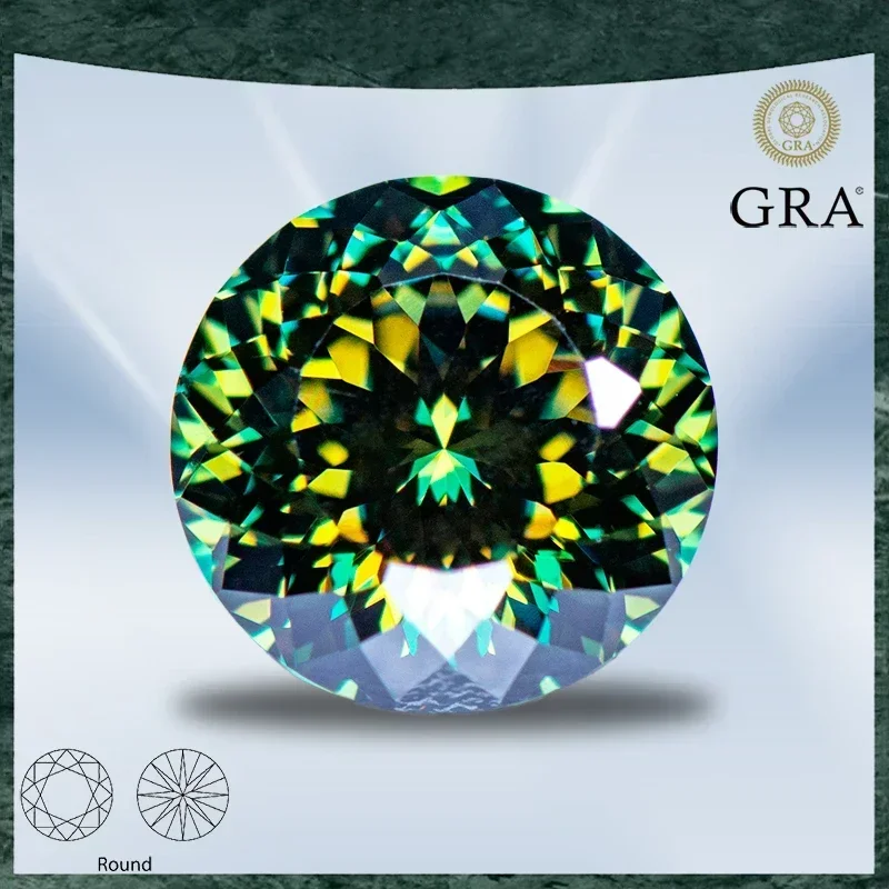 Pedra moissanite formato redondo 100 faces cortadas amarelo verde cores naturais com certificado gra amuletos superiores material de fabricação de joias