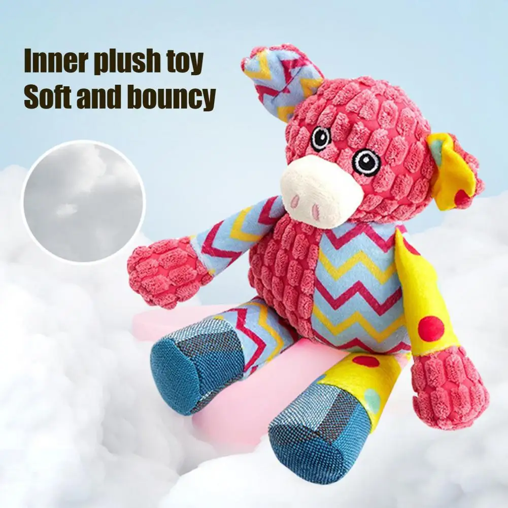 Patchwork Pig Plush Squeaky Dog Toy Colorful Pattern Stuffed Chew Toy Waffle Splicing Fabric Anxiety Relief Interactive Toy ﻿