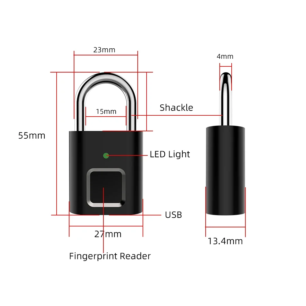 USB Rechargeable Mini Smart Biometric Fingerprint Padlock Safety Lock For Locker Anti-Theft Security Door Luggage Bag Small Box