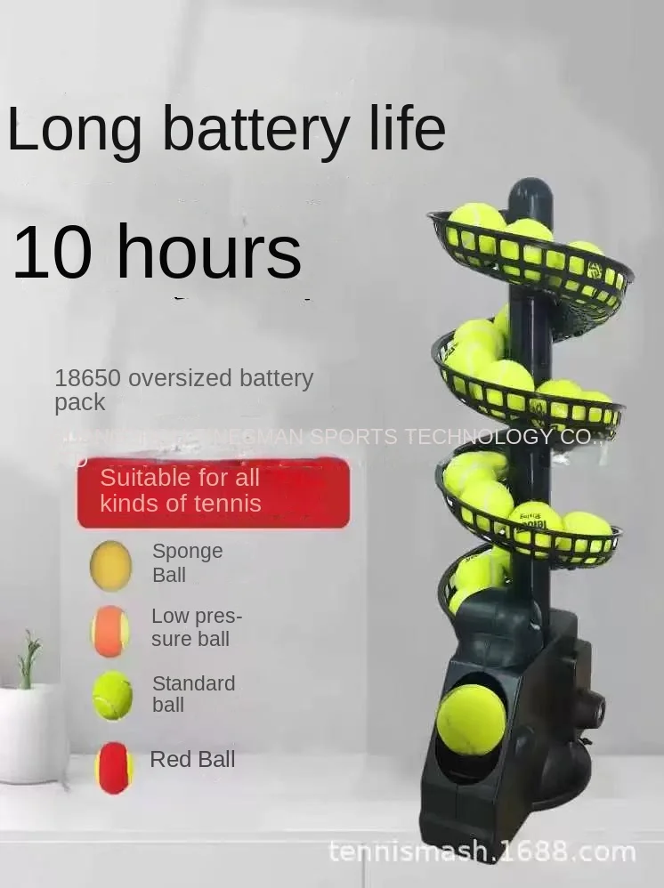 

This tennis throwing machine can hold 28 balls. Tennis serve machine equipped with 18650 lithium battery for 10 hours