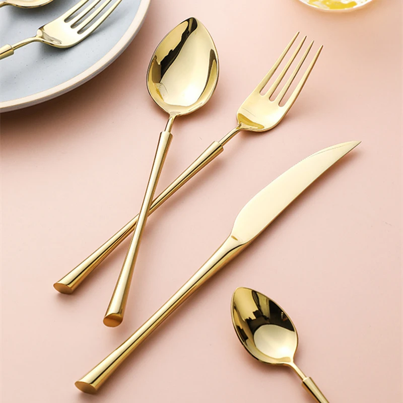 Shiny Gold 18/10 Stainless Steel Flatware Set 304 Dinner Knife Fork Cutlery Set Service For 1 Drop Shipping