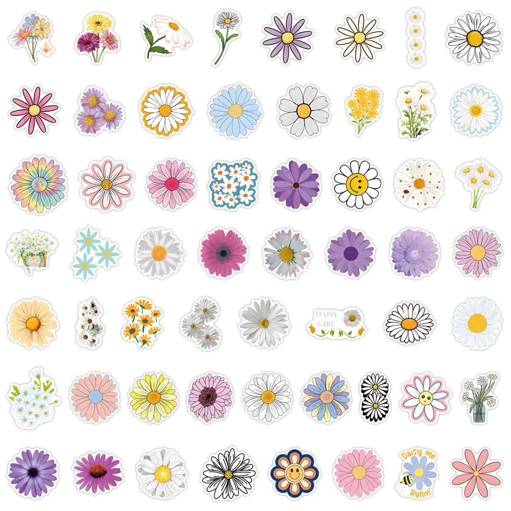 10/30/50/110PCS Cartoon Daisy Stickers Plant Bloem Graffiti DIY Motorfiets Bagage Skateboard Fiets klassieke Speelgoed Waterdichte Sticker