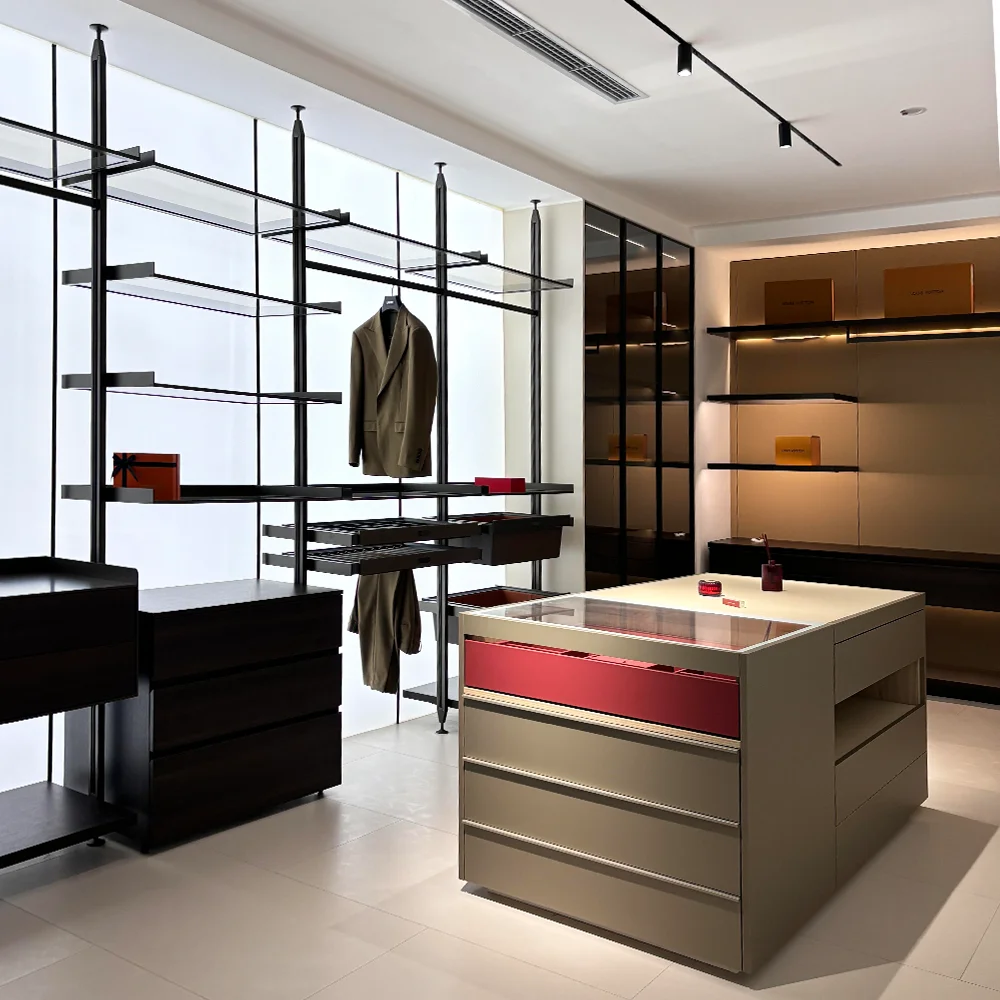 Furniture Minimalist Apartment Aluminium Open Style Pole Wardrobe Display Shelving System with Modern Design for Home