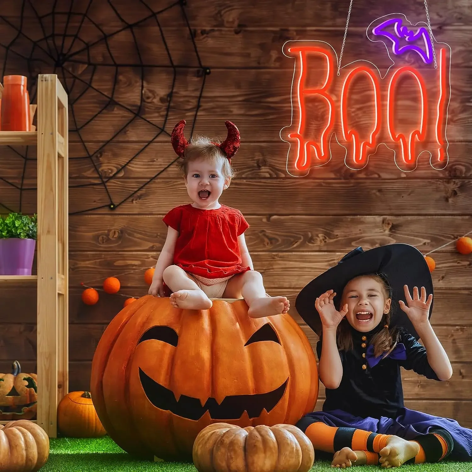 Orange Purple BOO Bat Neon Light Up Sign for Halloween Party Decor Halloween Spooky Boo Neon Sign for Trick or Treat Party Gifts