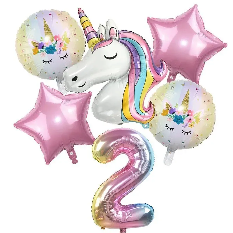 1Set Rainbow Unicorn Balloon 32 Inch Number Foil Balloons 1st Kids Unicorn Theme Birthday Party Decorations Baby Shower Globos