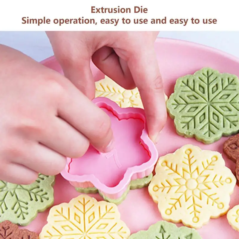 Christmas Cookie Stamps 9 Pcs Christmas Holiday Snowflake Biscuit Pastry Cookie Cutter Stamp Cookie Stamper For Party Family