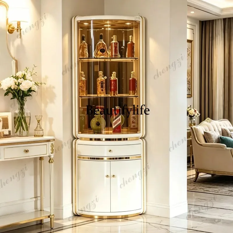 BBB Cream light luxury triangle wine cabinet corner glass display household corner storage corner cabinet