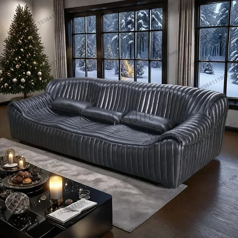 

yj5 Medieval style furniture living room leather sofa retro black home hotel lobby model room high-end