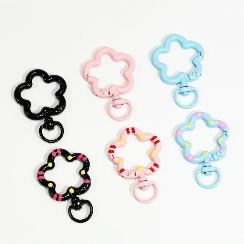 10pcs Lacquered Spring Clasp Hand Painted Flower Shape Open Ring Popular Plum Spring Clasp Keychain DIY Accessory Alloy