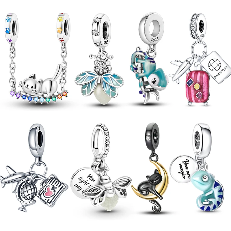 Charms 925 Sterling Silver Luminous Firefly Chameleon Aircraft Luggage Fit Pandora Bracelet Women Pendant Beads Jewelry Hot Gift