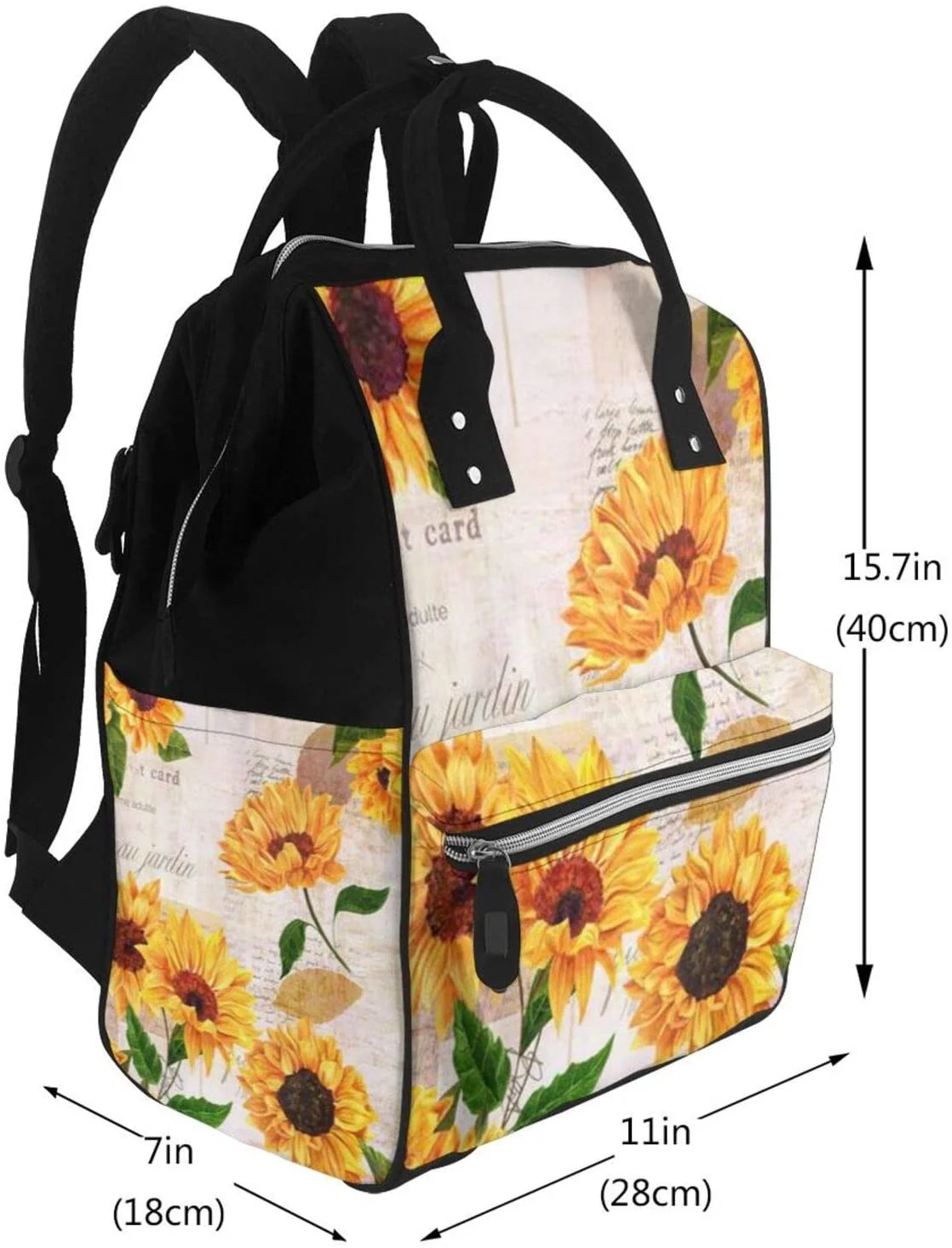 Vibrant Yellow Sunflowers Printed Mummy Backpack Diaper Bag Multi-Function Maternity Nappy Bags, Kid Bag with Laptop Pocket