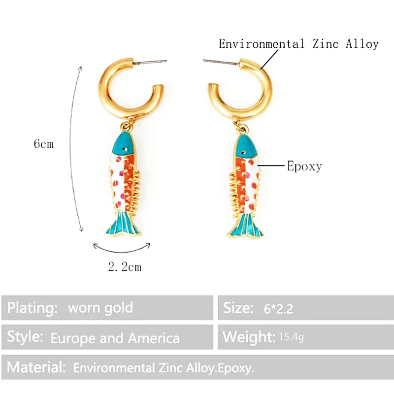 Fashion Colorful Fish Earrings For Women Cute Cartoon Marine Animals Drop Dangling Earrings Wholesale Direct Sales