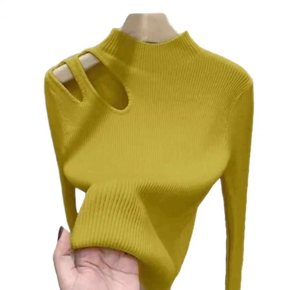 

Long Sleeve Blouse Elegant Women's Knitted Half-high Collar Sweater Slim Fit Solid Color Pullover Soft Warm Winter Top Fall