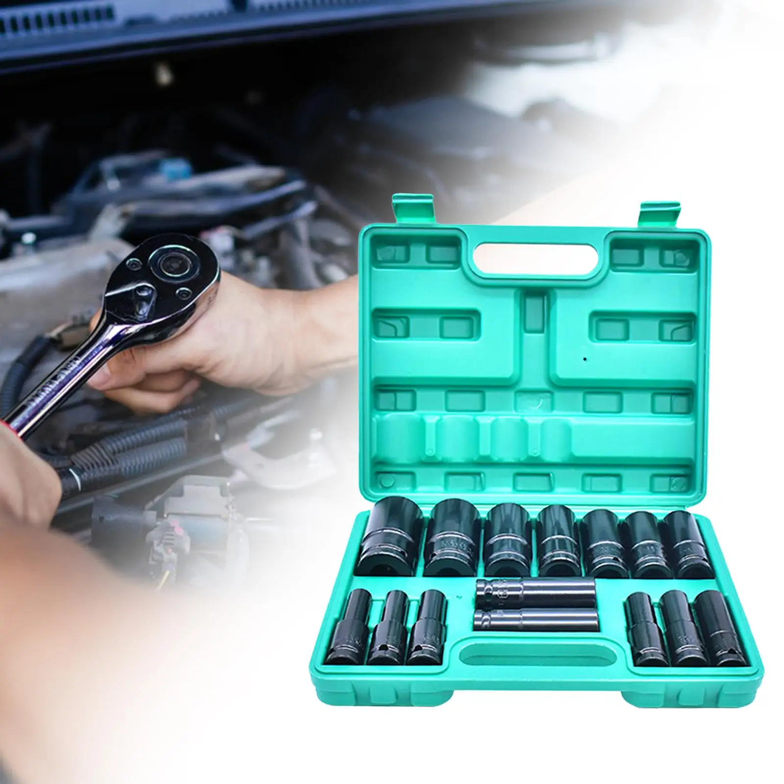 

15Pcs 1/2" Drive Impact Socket Set Easy to Install Car Maintenance Tool for Electric Wrench Pneumatic Wrench Hand Wrench