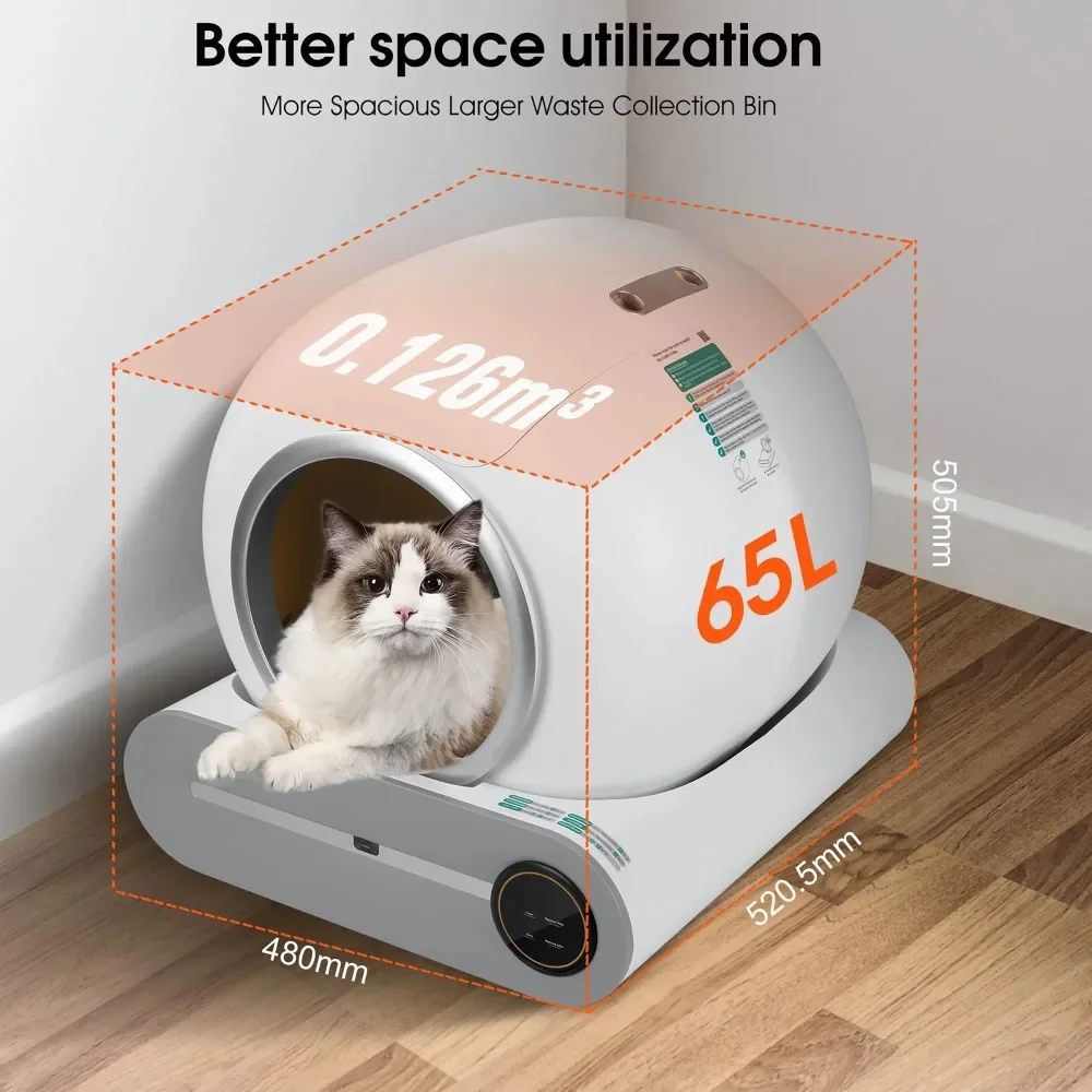 

Self Cleaning Scooping and Odor Removal,App Control, Intelligent Radar Smart Auto Litter Box with Liner,Automatic Cat Litter Box